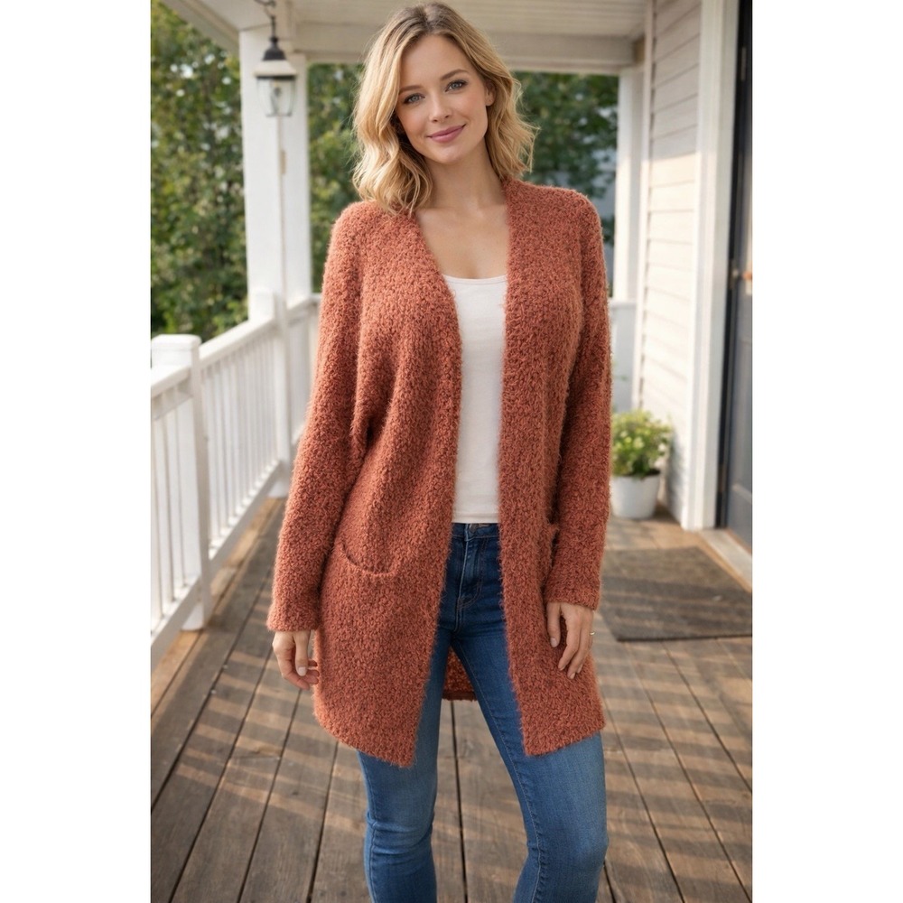 Anthropologie Love Tree Sweater Textured Long Cardigan Size S/M Open Front Boho‎